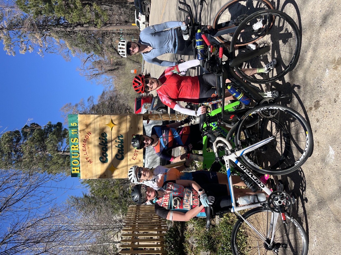 Team JHC riders stopped at the Mount Lemmon Cookie Cabin