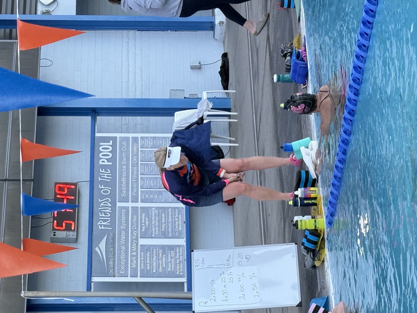 Jen walking the squad through the swim set at camp