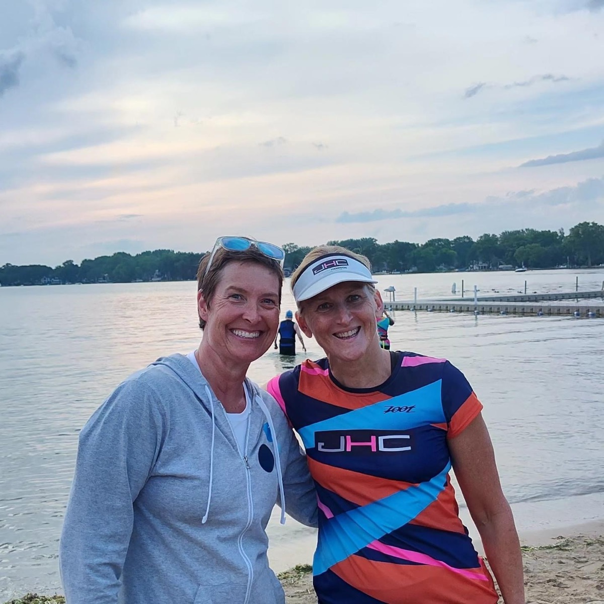 Jen and her co-coach at an open-water swim clinic on the lakefront