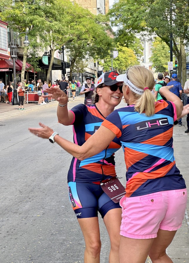 Athletes celebrating on course